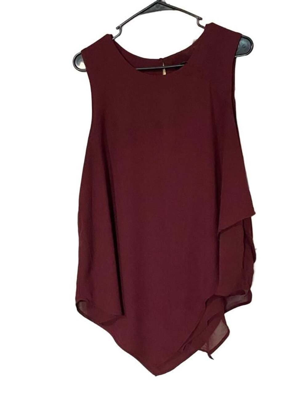Mossimo Burgundy Red Asymmetrical Sleeveless Chiffon Layered Blouse